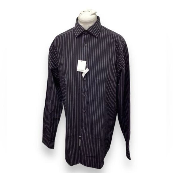 Calvin Klein Mens 16 34/35 Purple Dust Striped Regular Fit Long Sleeve Shirt - Picture 1 of 7
